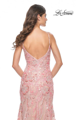 La Femme 32333 prom dress images.  La Femme 32333 is available in these colors: Champagne, Coral, Lavender.