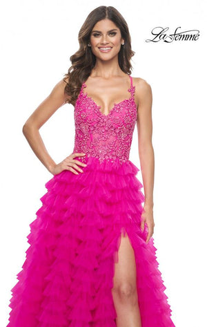 La Femme 32334 prom dress images.  La Femme 32334 is available in these colors: Hot Fuchsia.