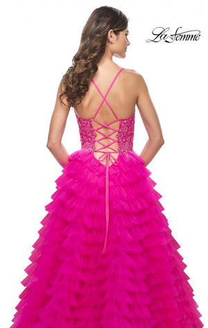 La Femme 32334 prom dress images.  La Femme 32334 is available in these colors: Hot Fuchsia.