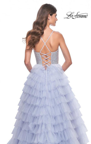 La Femme 32335 prom dress images.  La Femme 32335 is available in these colors: Light Periwinkle, Neon Pink.