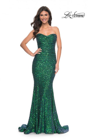 La Femme 32340 prom dress images.  La Femme 32340 is available in these colors: Emerald.