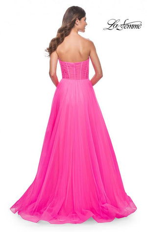 La Femme 32341 prom dress images.  La Femme 32341 is available in these colors: Neon Pink.