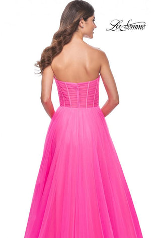 La Femme 32341 prom dress images.  La Femme 32341 is available in these colors: Neon Pink.