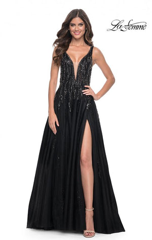 La Femme 32345 prom dress images.  La Femme 32345 is available in these colors: Black.