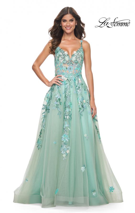 La Femme 32347 prom dress images.  La Femme 32347 is available in these colors: Sage.