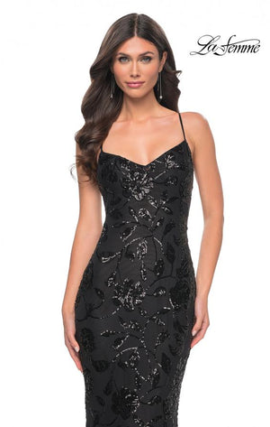 La Femme 32415 prom dress images.  La Femme 32415 is available in these colors: Black.