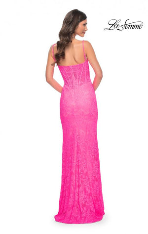La Femme 32423 prom dress images.  La Femme 32423 is available in these colors: Neon Pink.