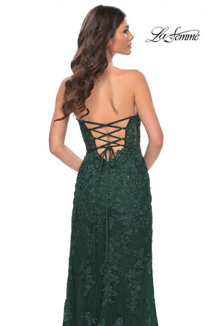 La Femme 32437 prom dress images.  La Femme 32437 is available in these colors: Black, Dark Berry, Dark Emerald.