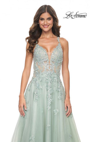 La Femme 32438 prom dress images.  La Femme 32438 is available in these colors: Light Blue, Sage.