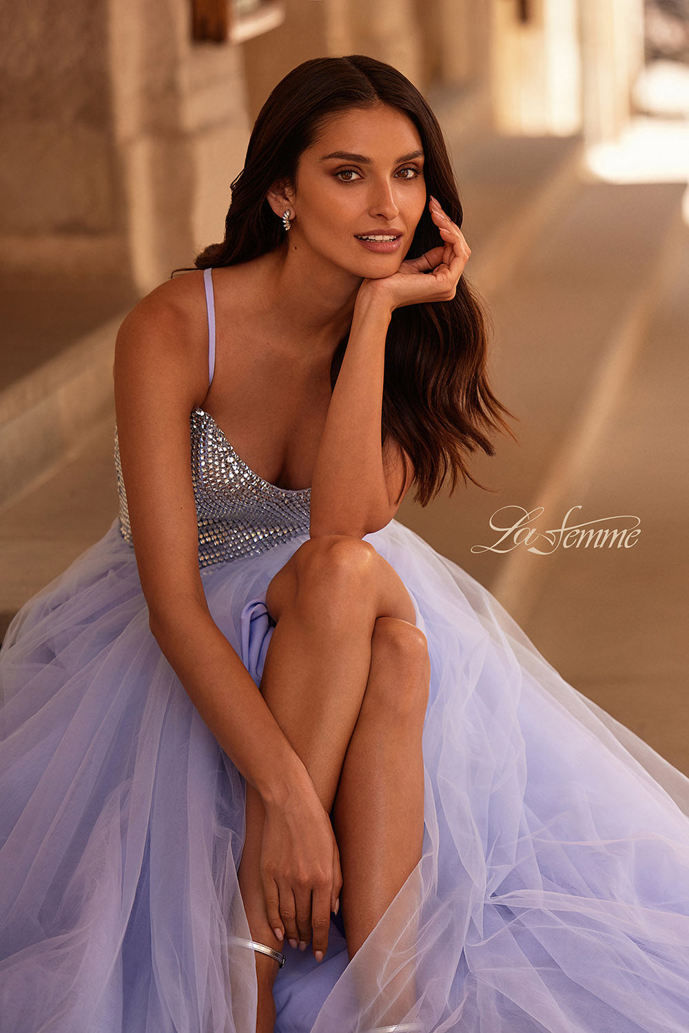 La Femme 32633 prom dress images.  La Femme 32633 is available in these colors: Light Periwinkle.
