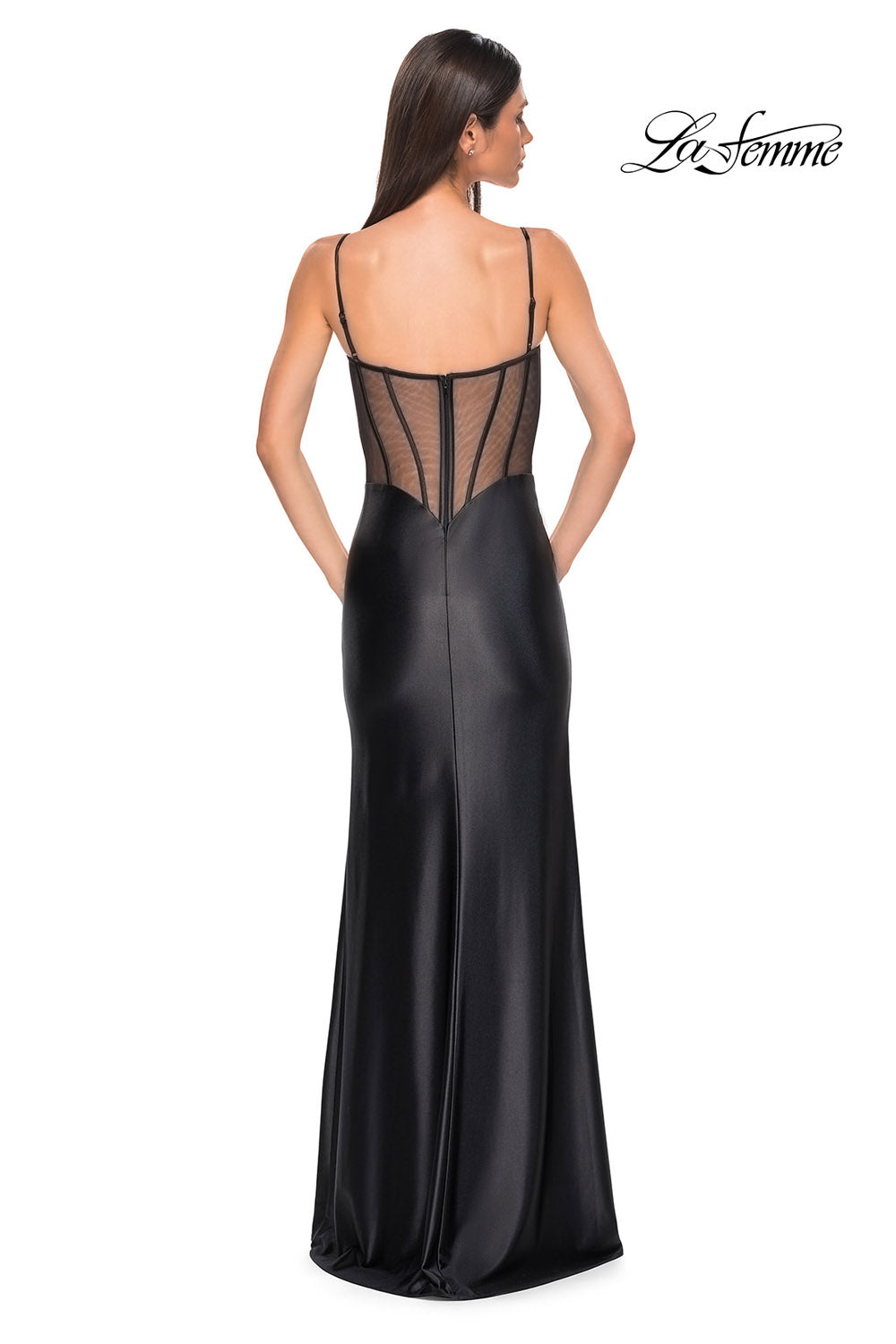 La Femme 32640 prom dress images.  La Femme 32640 is available in these colors: Black, Dark Emerald, Deep Red.