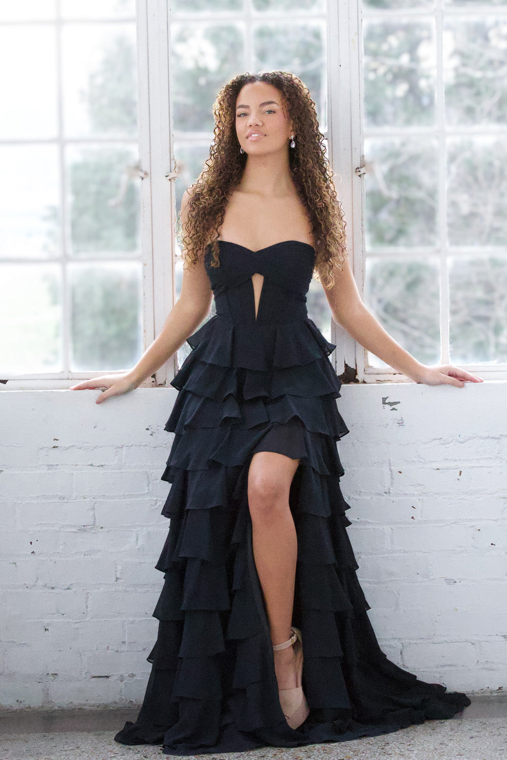 Miah Vega 24502 prom dress images.  Miah Vega 24502 is available in these colors: Black, Bright Pink, Peacock, Red, Light Turquoise, White, Yellow.