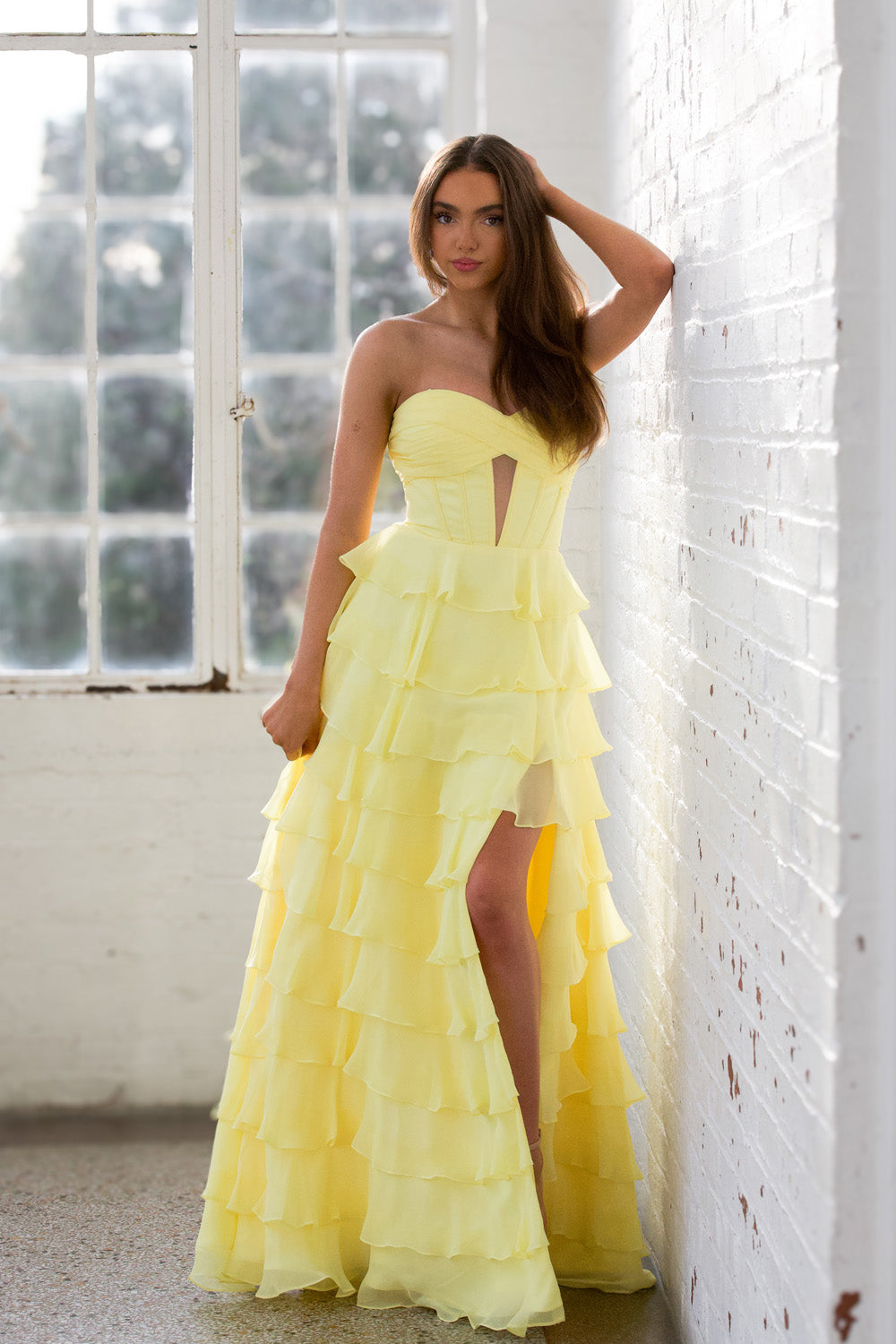 Miah Vega 24502 prom dress images.  Miah Vega 24502 is available in these colors: Black, Bright Pink, Peacock, Red, Light Turquoise, White, Yellow.