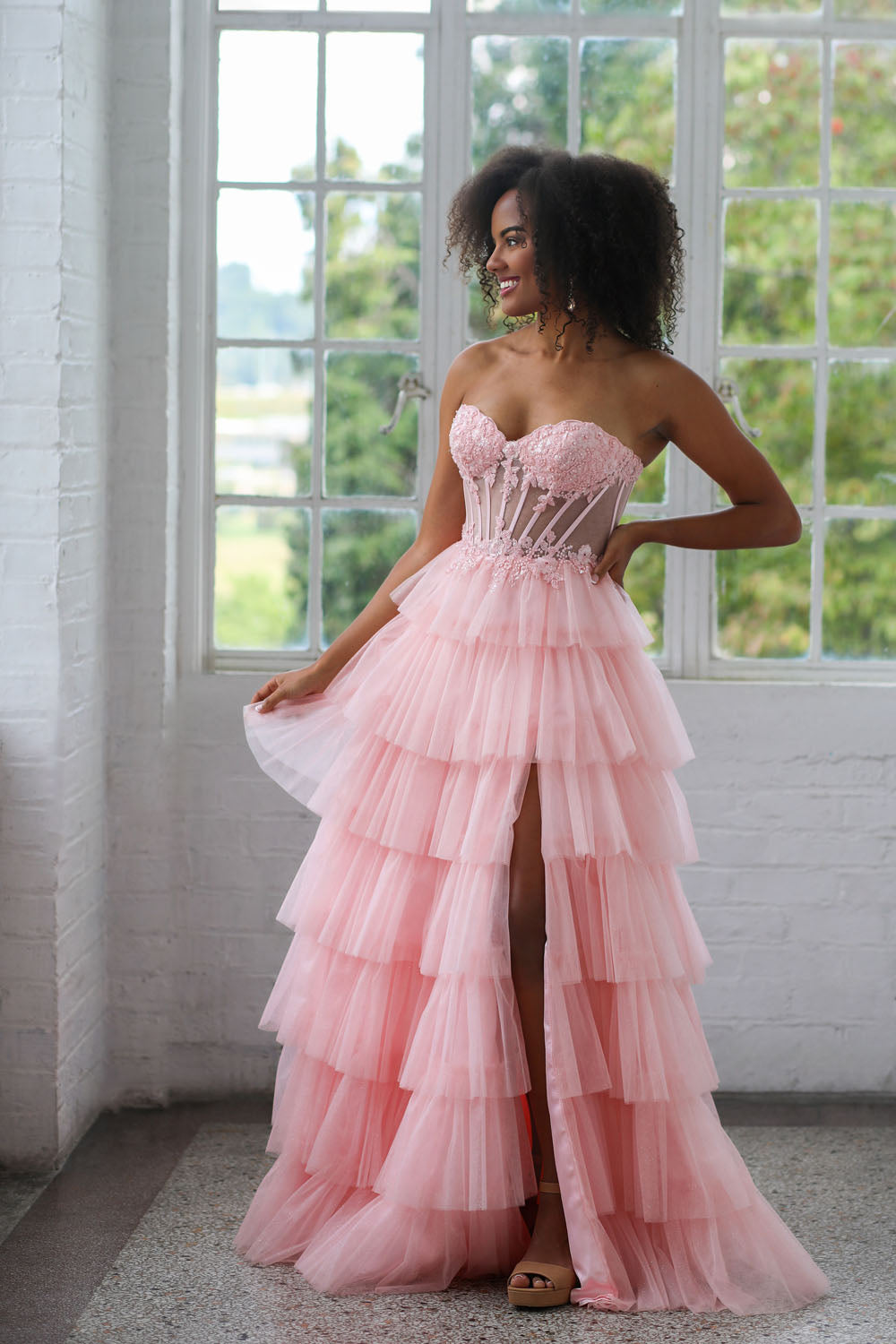 Miah Vega 24507 prom dress images.  Miah Vega 24507 is available in these colors: Blush, Light Blue, White.