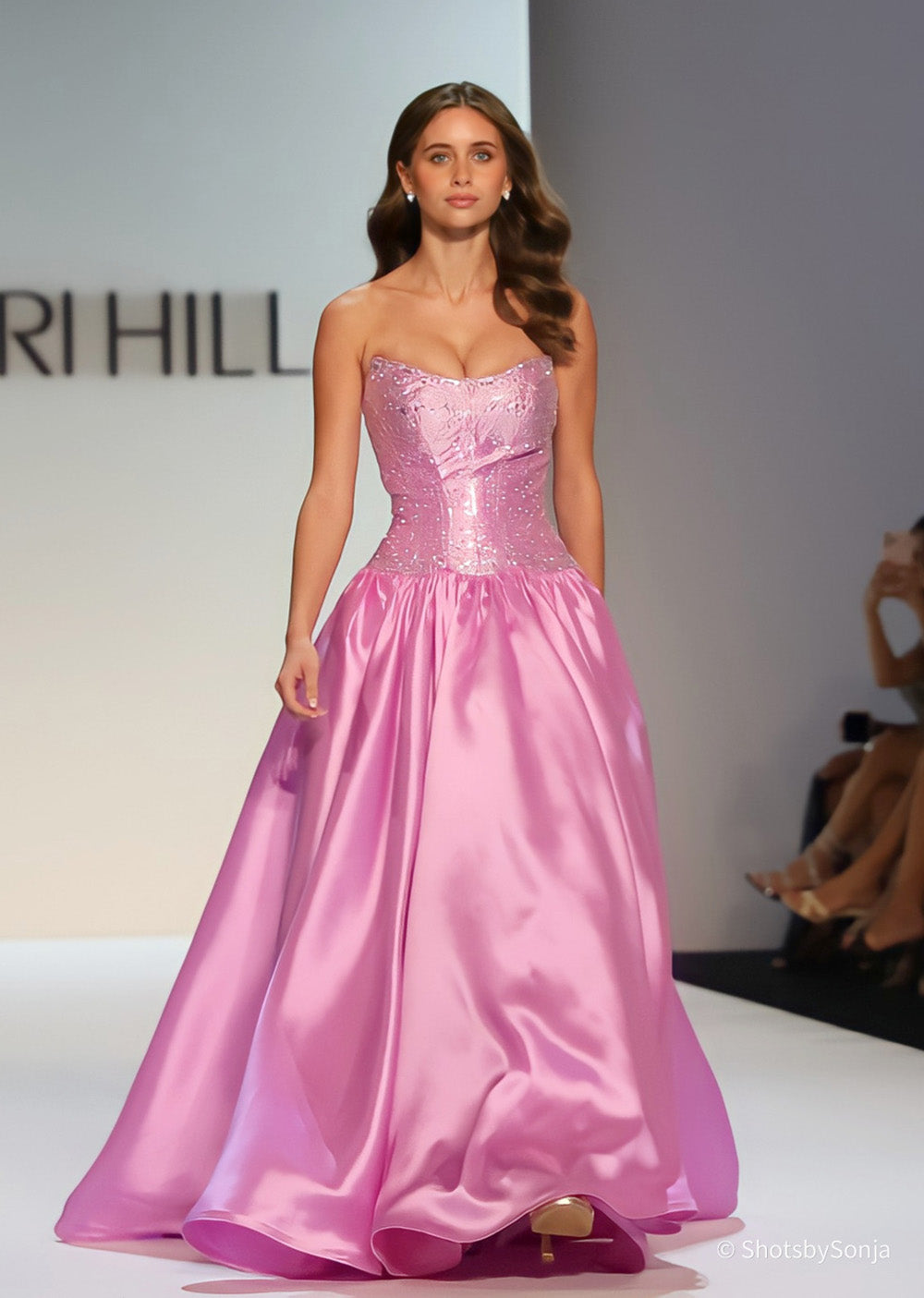 Sherri Hill 58522 violet silver beaded sweetheart corset bodice with full satin ball gown skirt front view