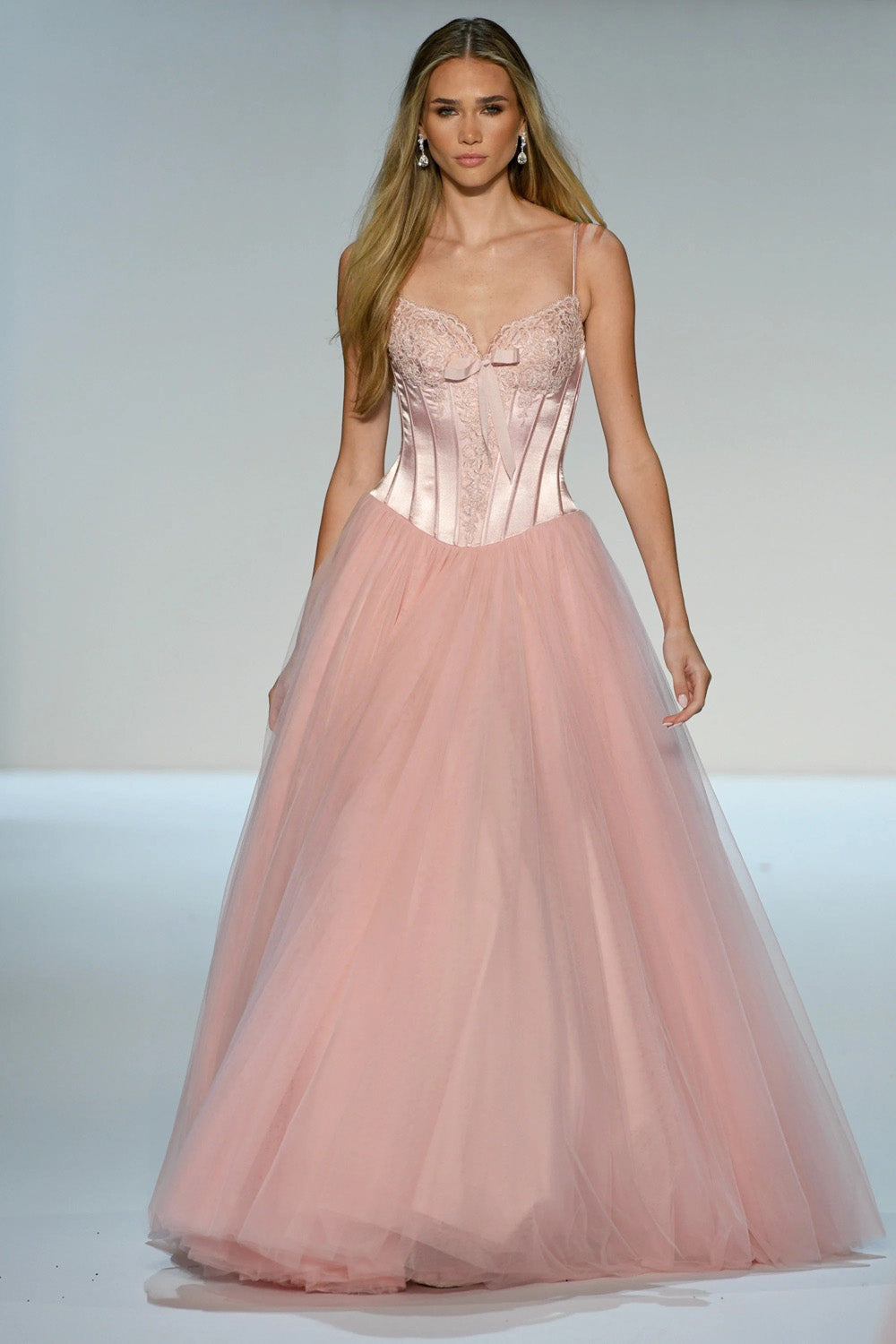 Sherri Hill 58736 rose corset ballgown with full layered tulle skirt floor length front view