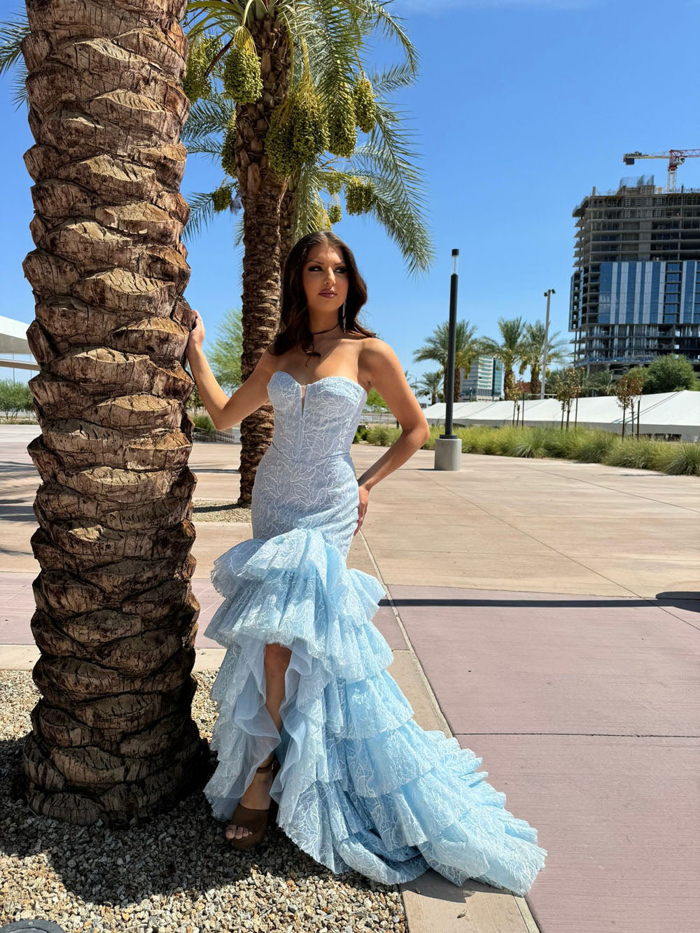 Portia and Scarlett PS25250 prom dress images.  Portia and Scarlett PS25250 is available in these colors: Ivory Nude, Black Nude, Blue, Pink.
