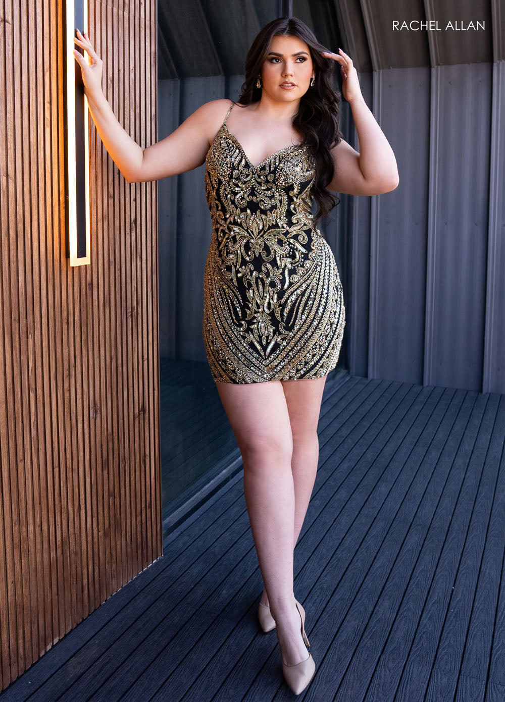 Rachel Allan 40475 prom dress images.  Rachel Allan 40475 is available in these colors: Black Gold, Black Pink, Navy Turquoise.
