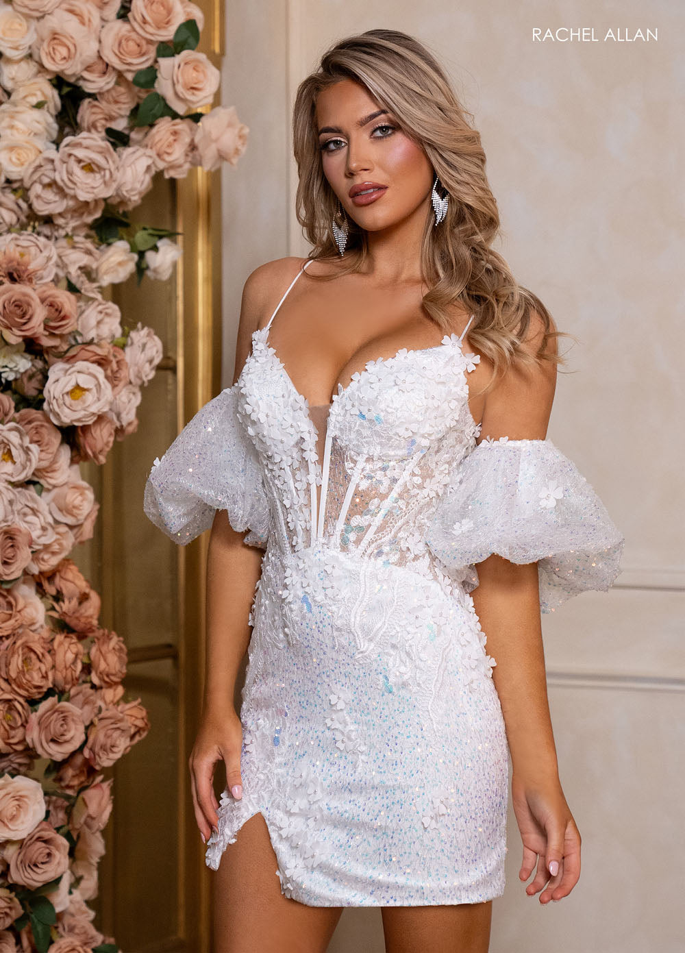 Rachel Allan 40482 prom dress images.  Rachel Allan 40482 is available in these colors: Aqua Blue, Pink, White.