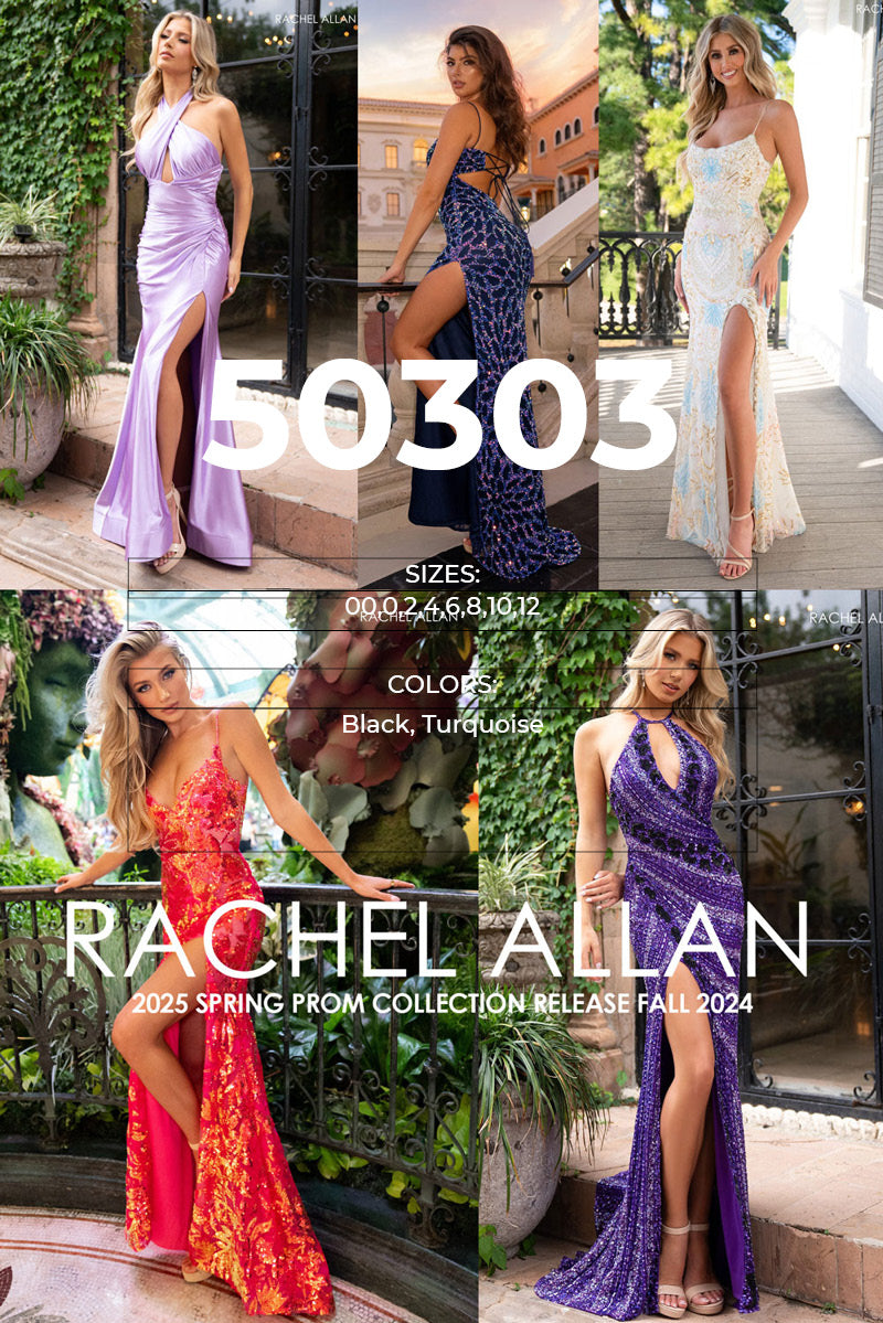 Rachel Allan 50303 prom dress images.  Rachel Allan 50303 is available in these colors: Black, Turquoise.