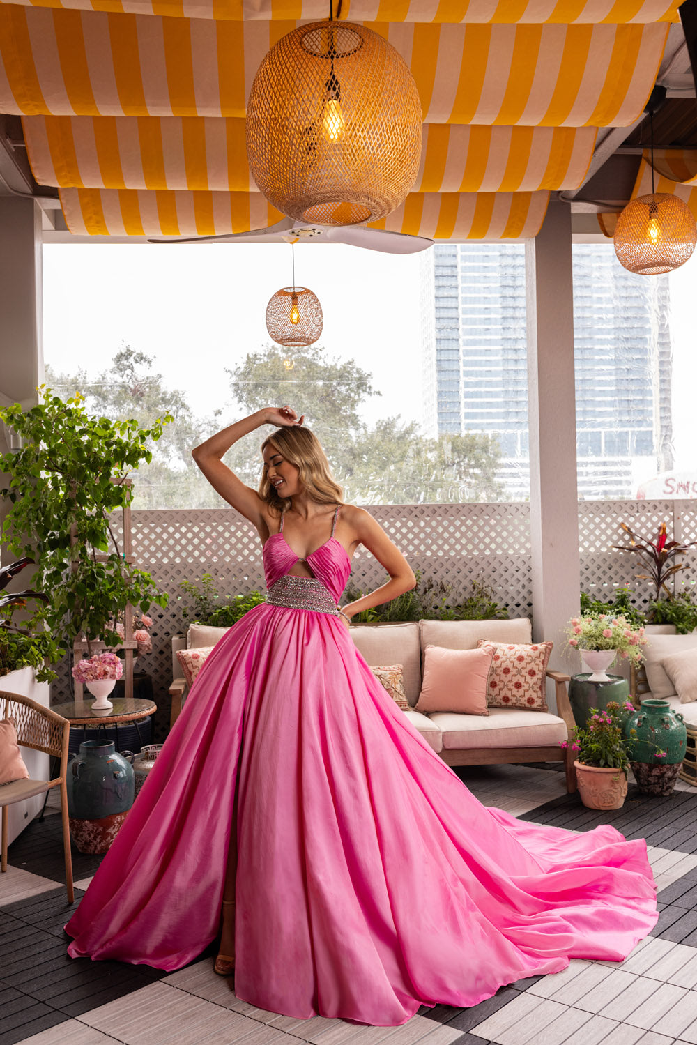 Rachel Allan 50376 prom dress images.  Rachel Allan 50376 is available in these colors: Black Multi, Candy Pink.
