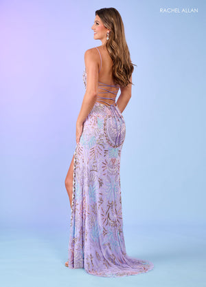 Rachel Allan 70002 prom dress images.  Rachel Allan 70002 is available in these colors: Pink Multi, Powder Blue Multi, White Multi.