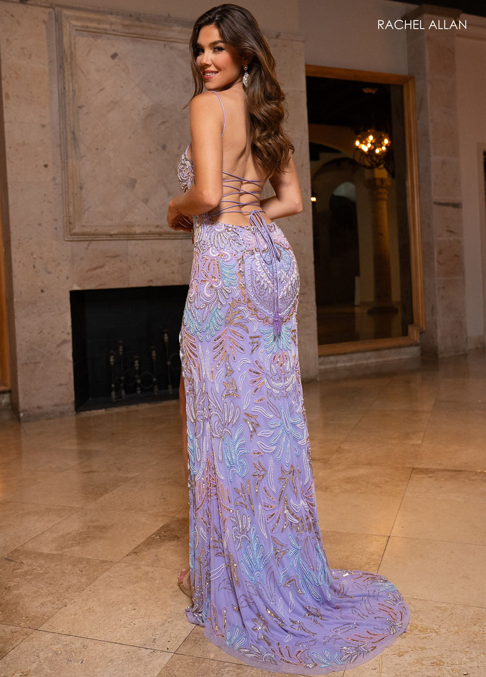 Rachel Allan 70002 prom dress images.  Rachel Allan 70002 is available in these colors:Black, Burgundy, Emerald, Lilac, Navy, Periwinkle, Pink, Powder Blue, Purple, Silver, White Blue Pink.