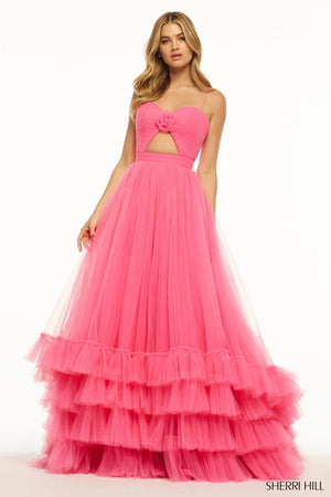 Sherri Hill 55982 prom dress images.  Sherri Hill 55982 is available in these colors: Red, Lilac, Candy Pink, Black.