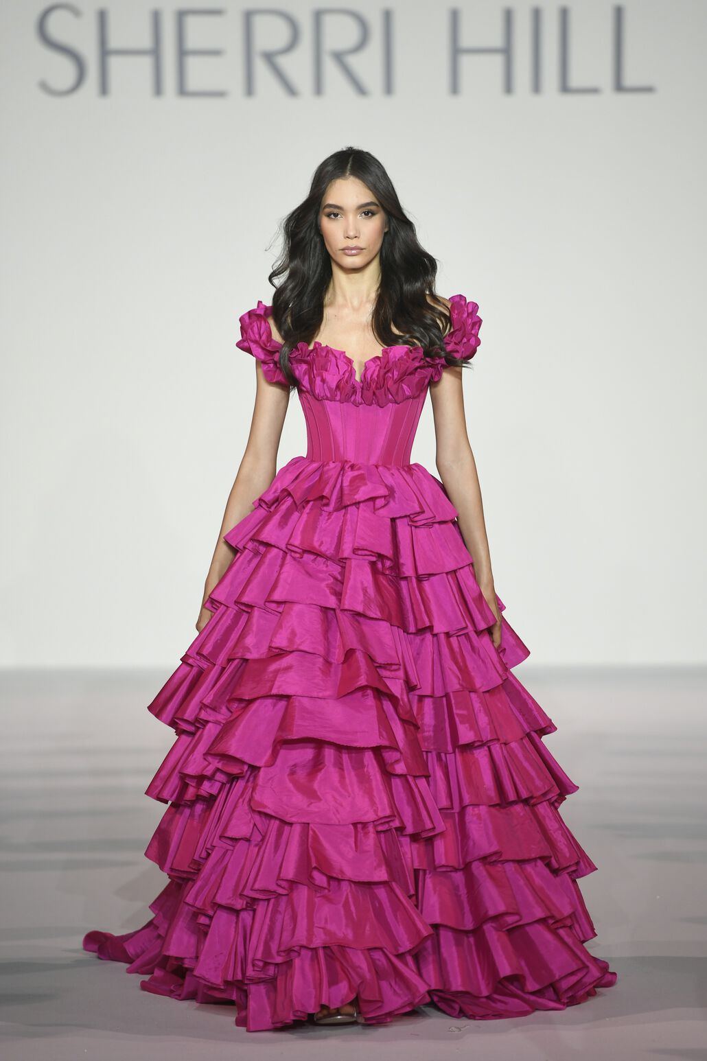 Sherri Hill 56039 prom dress images.  Sherri Hill 56039 is available in these colors: Black, Red, Fuchsia, Bright Pink, Teal, Yellow, Ivory.