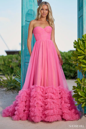 Sherri Hill 56040 prom dress images.  Sherri Hill 56040 is available in these colors: Ivory Nude, Bright Pink.