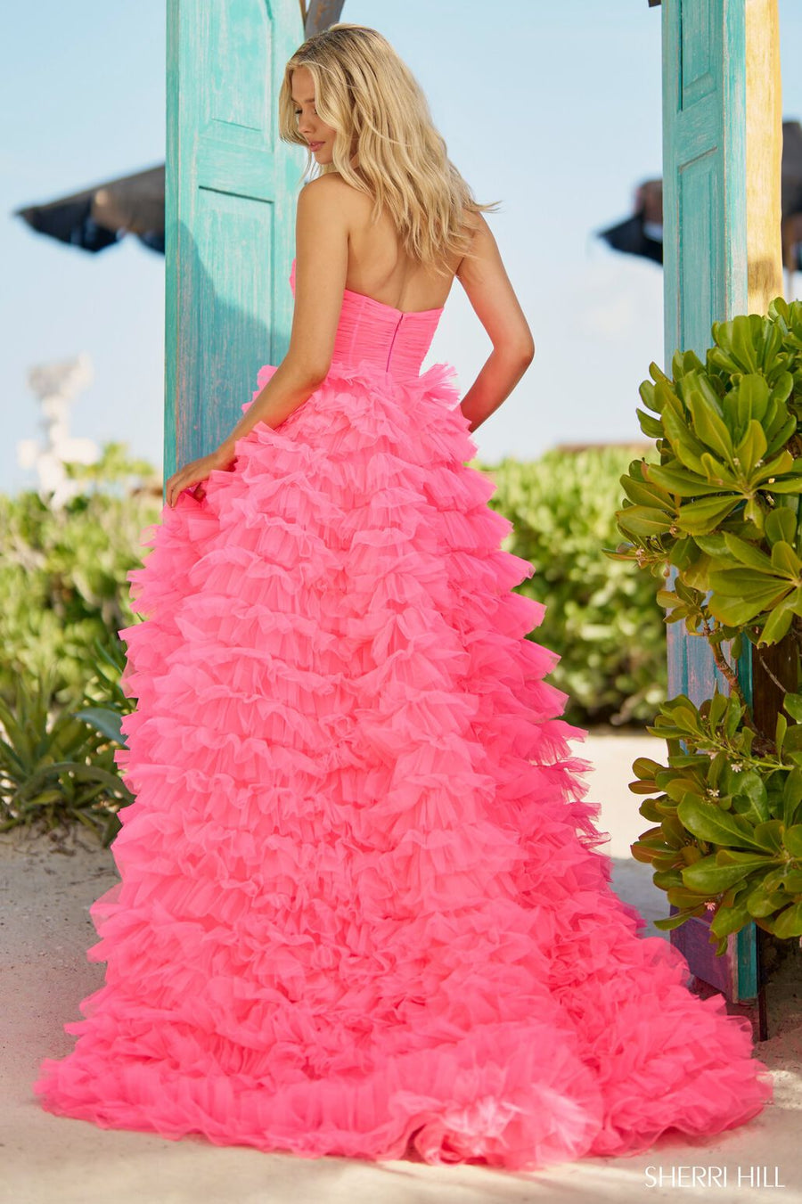 Sherri Hill 56067 prom dress images.  Sherri Hill 56067 is available in these colors: Black, Red, Candy Pink, Lilac, Neon Pink.