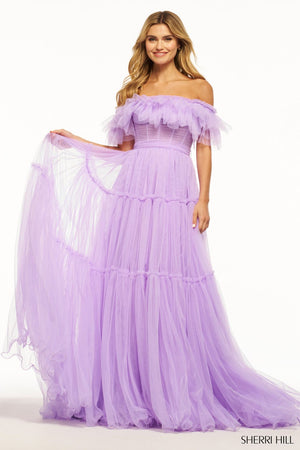 Sherri Hill 56068 prom dress images.  Sherri Hill 56068 is available in these colors: Lilac, Black, Candy Pink, Red, Aqua.