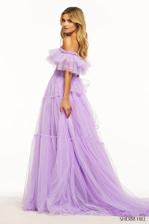 Sherri Hill 56068 prom dress images.  Sherri Hill 56068 is available in these colors: Lilac, Black, Candy Pink, Red, Aqua.
