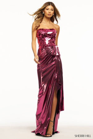 Sherri Hill 56094 prom dress images.  Sherri Hill 56094 is available in these colors: Pink, Silver, Royal, Gold, Gunmetal.