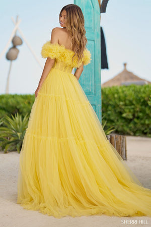 Sherri Hill 56173 prom dress images.  Sherri Hill 56173 is available in these colors: Yellow, Red, Lilac, Black, Candy Pink, Ivory, Fuchsia.