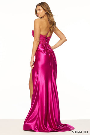 Sherri Hill 56174 prom dress images. Sherri Hill 56174 is available in these colors: Red, Black, Ivory, Yellow, Magenta, Royal, Navy, Wine, Peacock.
