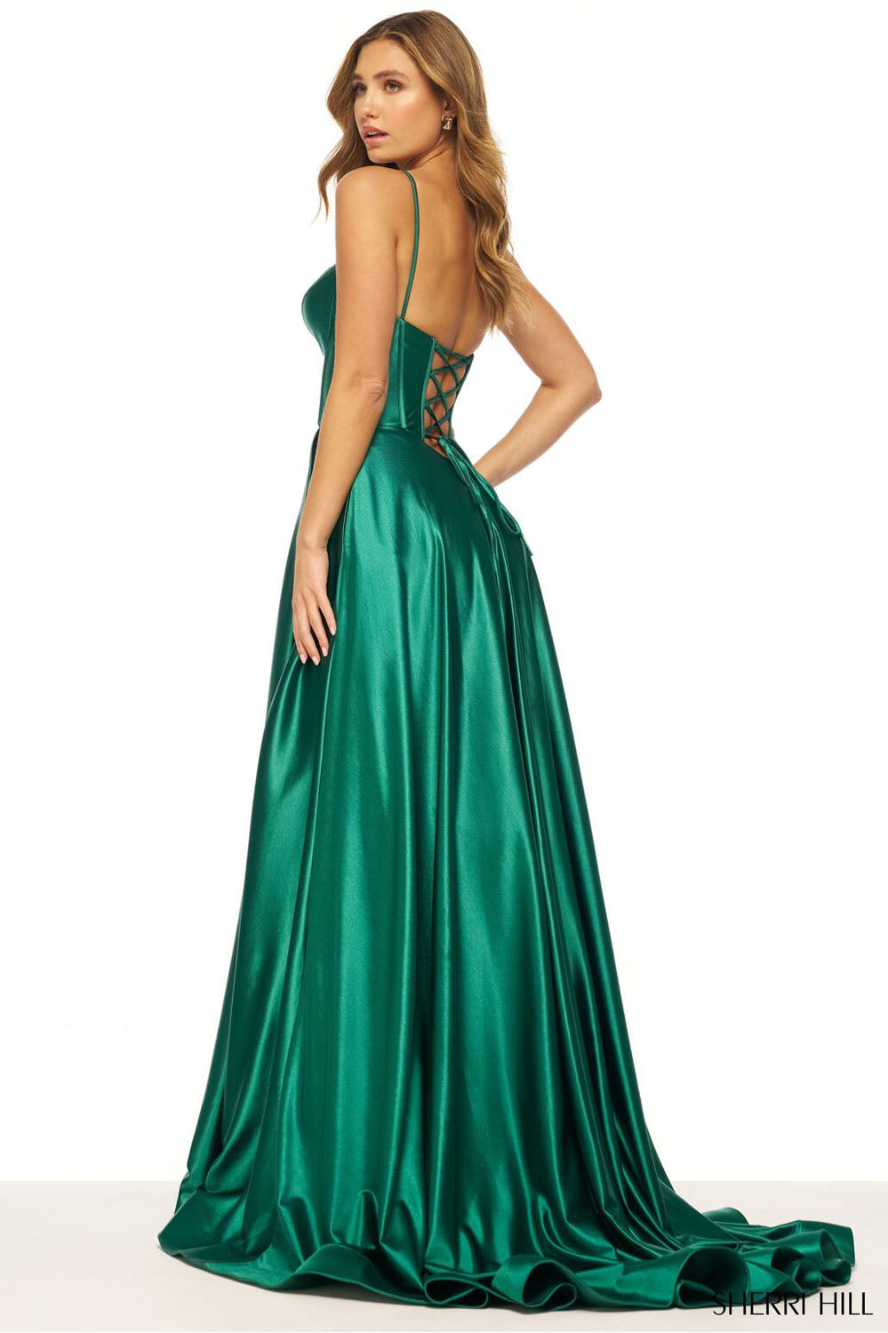 Sherri Hill 56188 prom dress images.  Sherri Hill 56188 is available in these colors: Royal, Emerald, Plum, Red, Black, Bright Fuchsia, Peacock, Orange, Yellow.