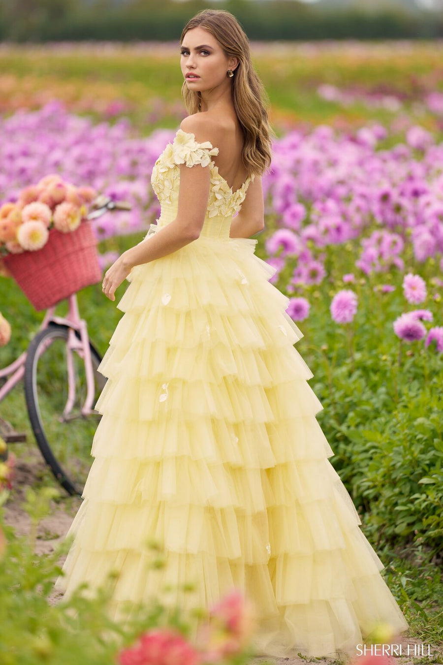 Sherri Hill 56199 prom dress images.  Sherri Hill 56199 is available in these colors: Yellow, Ivory, Light Blue, Black, Pink.