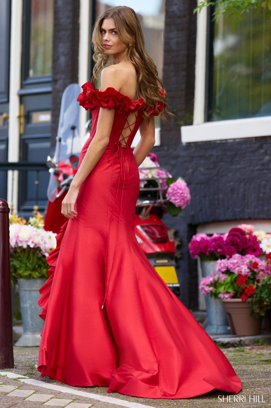 Sherri Hill 56240 prom dress images.  Sherri Hill 56240 is available in these colors: Pink, Yellow, Red, Black.