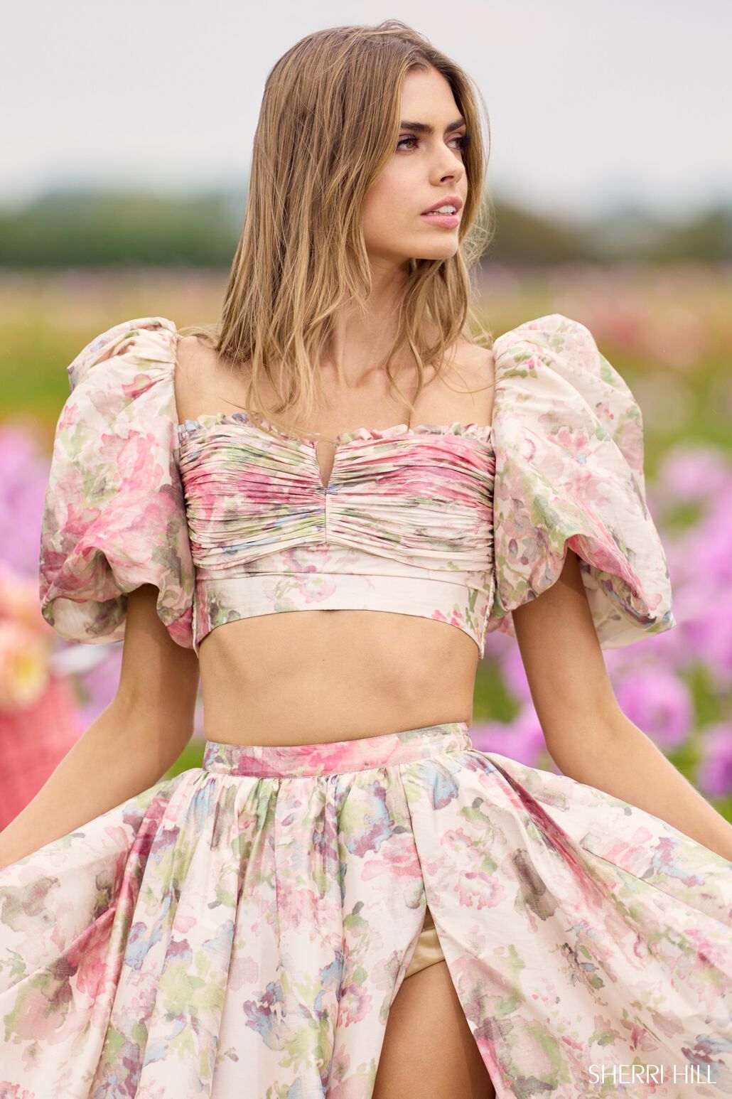 Sherri Hill 56248 prom dress images.  Sherri Hill 56248 is available in these colors: Blush Print.