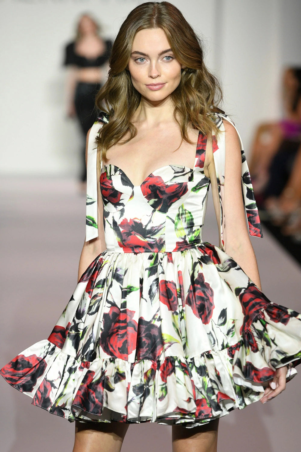 Sherri Hill 56344 prom dress images.  Sherri Hill 56344 is available in these colors: Ivory Red Print.