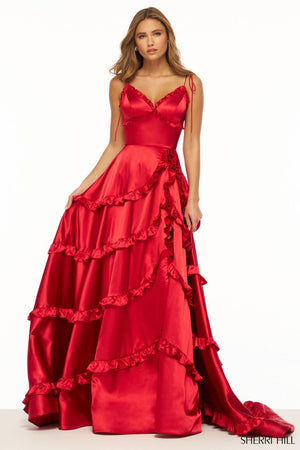 Sherri Hill 56353 prom dress images.  Sherri Hill 56353 is available in these colors: Red, Emerald, Yellow, Royal.