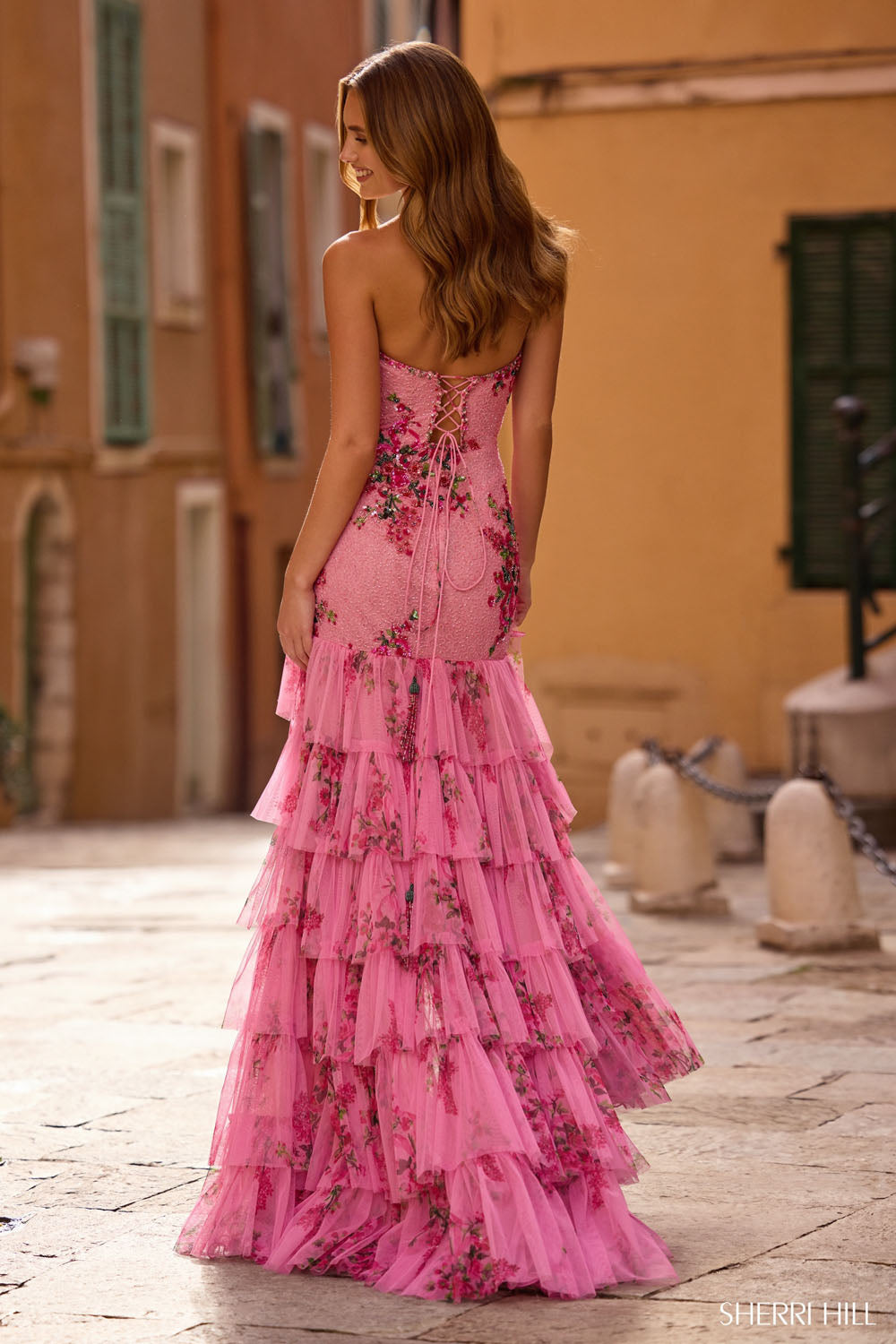 Sherri Hill 57196 prom dress images.  Sherri Hill 57196 is available in these colors: Bright Pink.