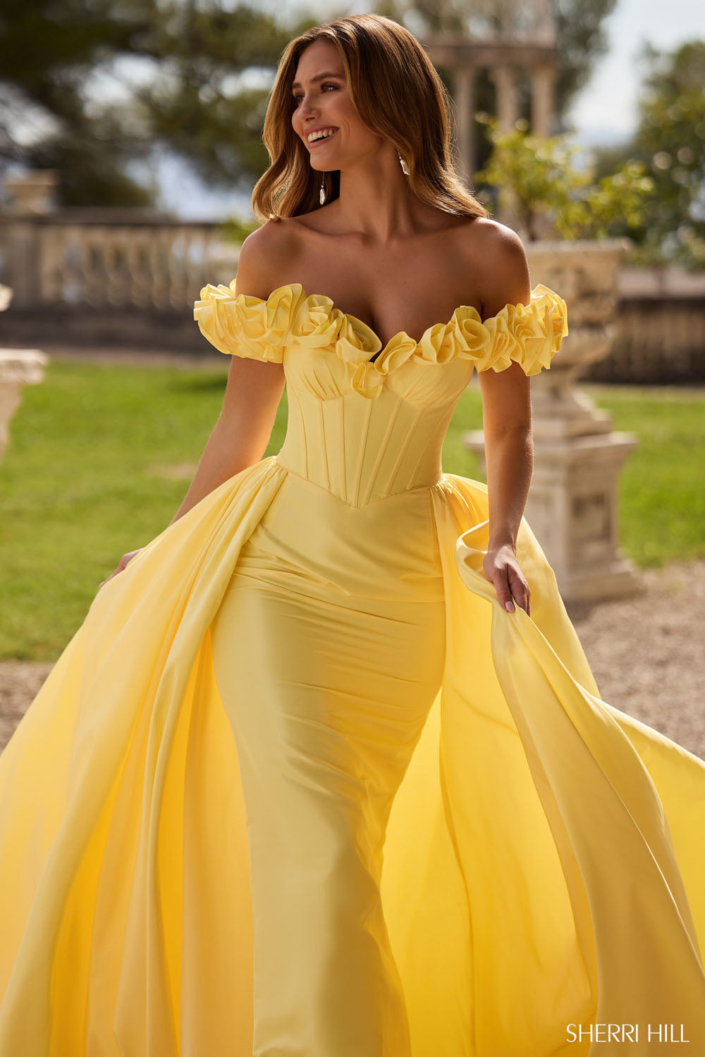 Sherri Hill 57200 prom dress images.  Sherri Hill 57200 is available in these colors: Bright Pink, Ivory, Light Blue, Red, Black, Yellow.