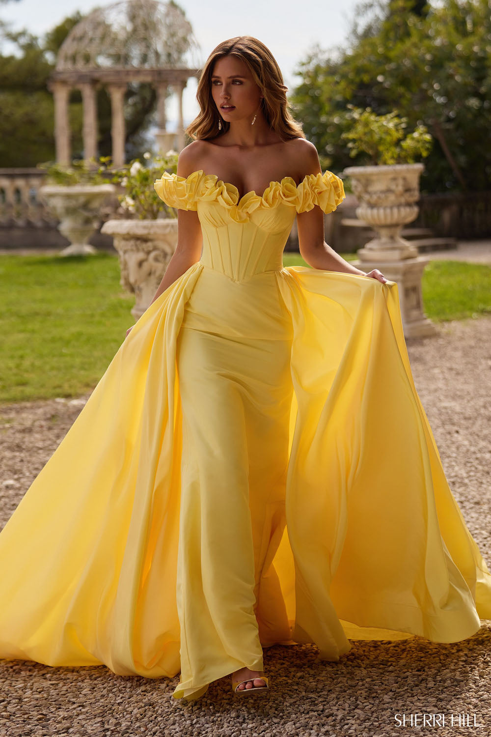 Sherri Hill 57200 prom dress images.  Sherri Hill 57200 is available in these colors: Bright Pink, Ivory, Light Blue, Red, Black, Yellow.