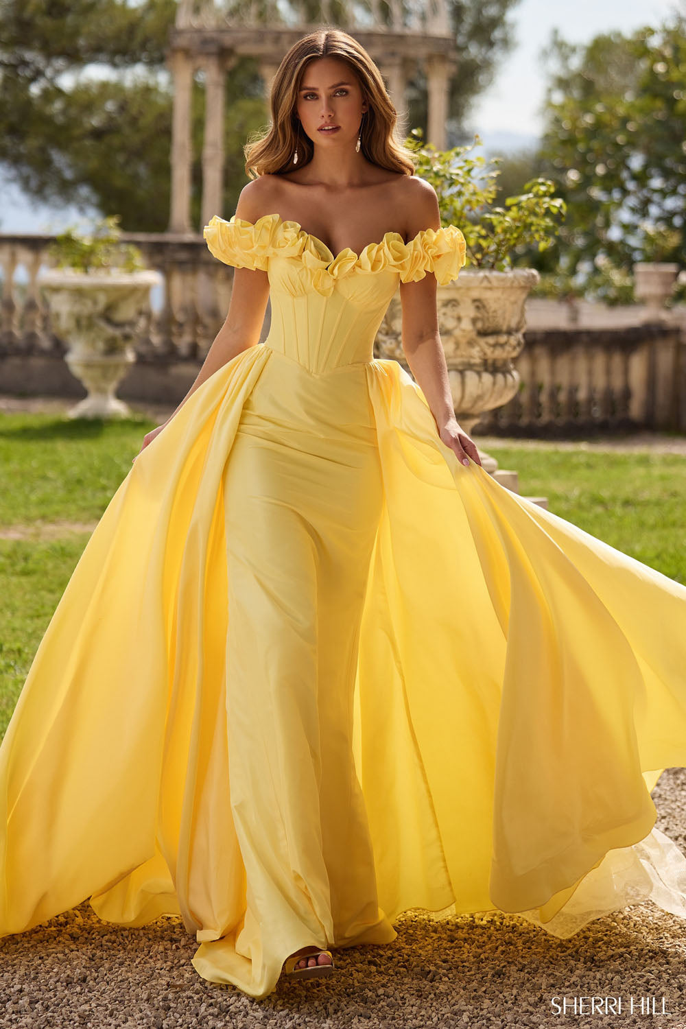 Sherri Hill 57200 prom dress images.  Sherri Hill 57200 is available in these colors: Bright Pink, Ivory, Light Blue, Red, Black, Yellow.