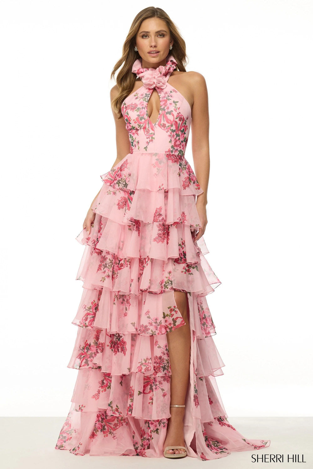 Sherri Hill 57251 prom dress images.  Sherri Hill 57251 is available in these colors: Pink Print.