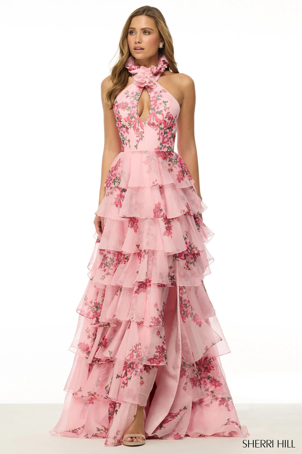 Sherri Hill 57251 prom dress images.  Sherri Hill 57251 is available in these colors: Pink Print.