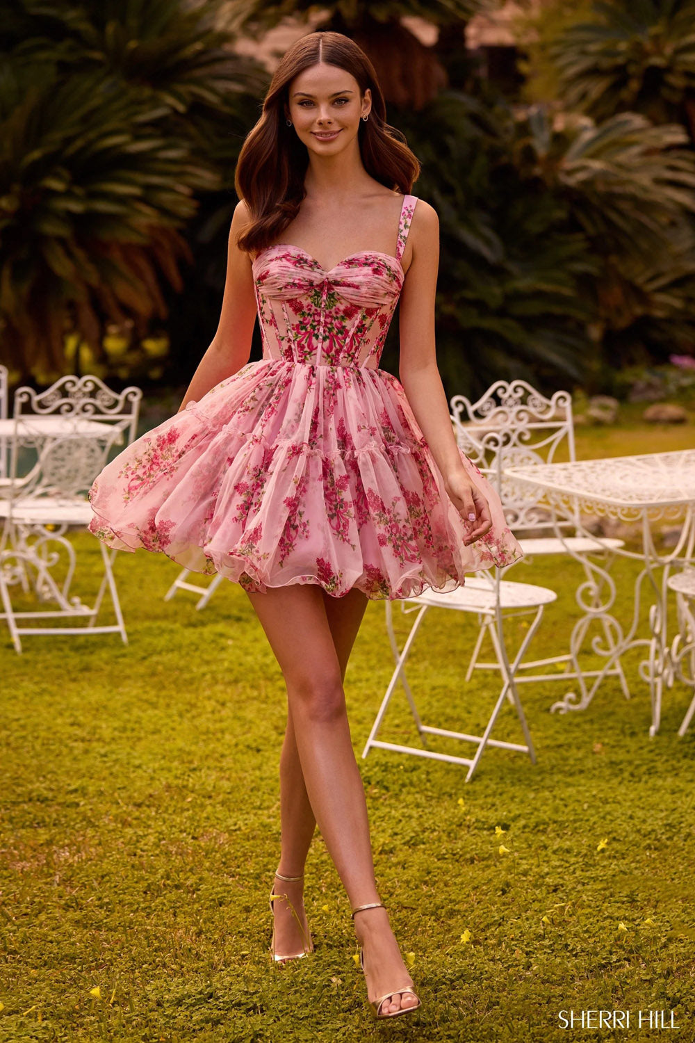 Sherri Hill 57380 prom dress images.  Sherri Hill 57380 is available in these colors: Blush Red Print.
