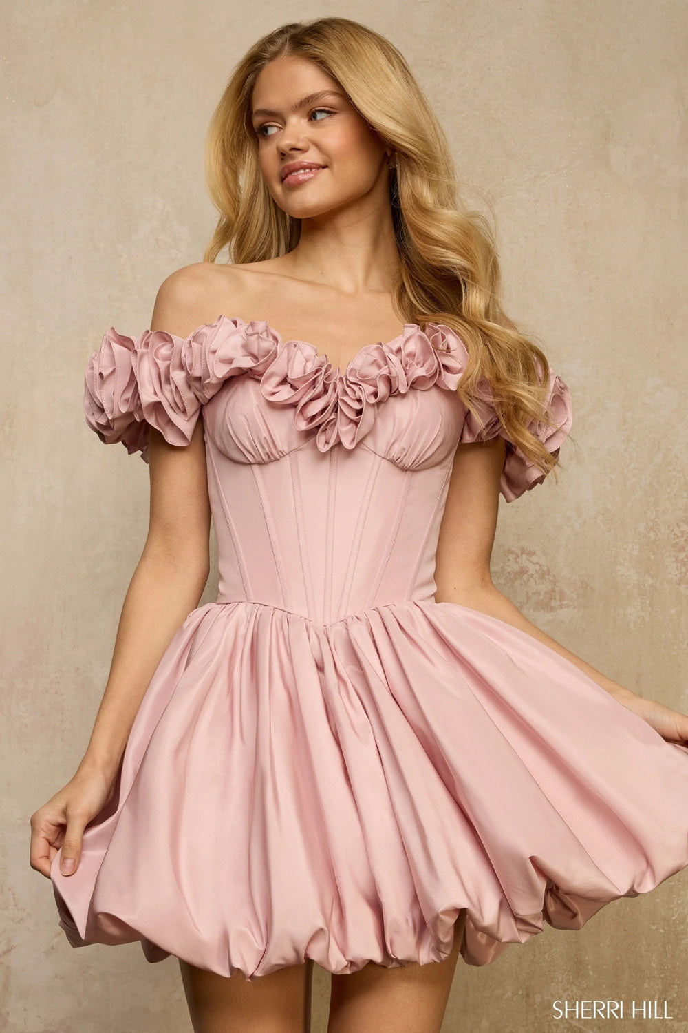 Sherri Hill 57394 prom dress images.  Sherri Hill 57394 is available in these colors: Bright Pink, Light Blue, Ivory, Red, Black, Yellow, Pink, Royal, Navy, Emerald, Blush.